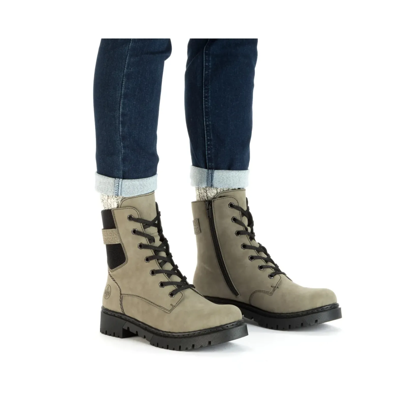 Outlet Rieker Damskie Buty Motocyklowe W Kolorze Szaro-Zielonym