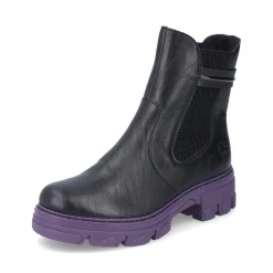 Clearance Rieker Damskie Buty Motocyklowe Night Czarno-Fioletowe