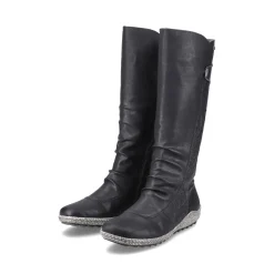 Sale Rieker Damskie Buty Z Wysoka Cholewka W Kolorze Glebokiej Czerni