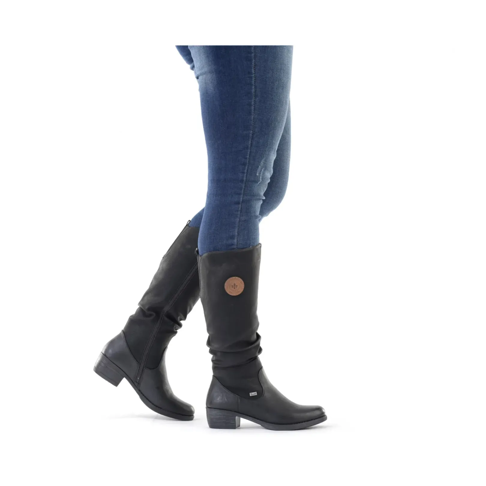 Best Rieker Damskie Buty Z Wysoka Cholewka W Kolorze Glebokiej Czerni