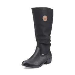 Best Rieker Damskie Buty Z Wysoka Cholewka W Kolorze Glebokiej Czerni