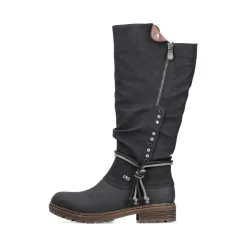 Best Rieker Damskie Buty Z Wysoka Cholewka W Kolorze Glebokiej Czerni