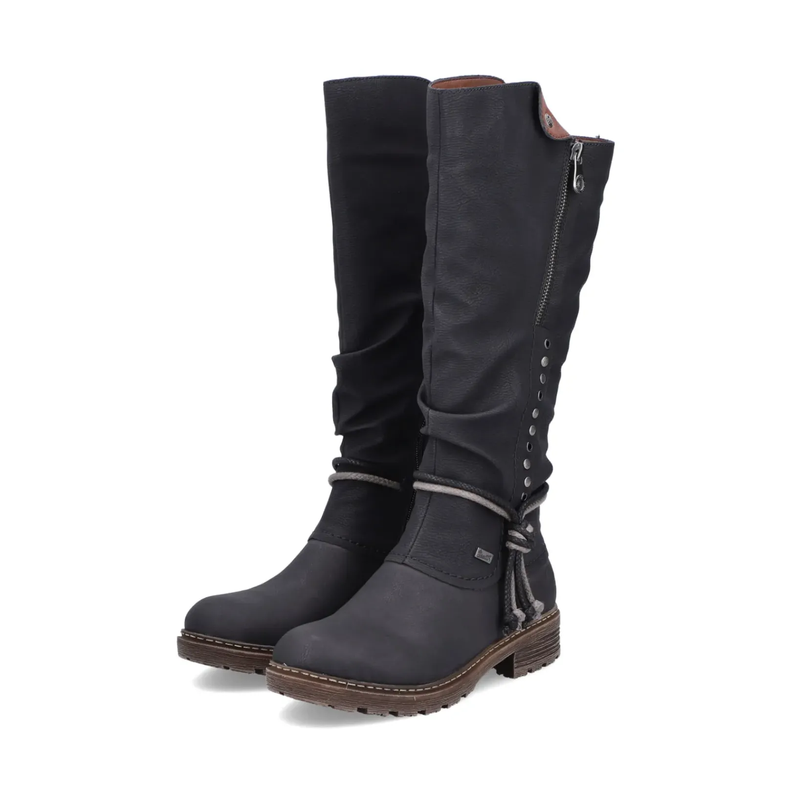 Best Rieker Damskie Buty Z Wysoka Cholewka W Kolorze Glebokiej Czerni