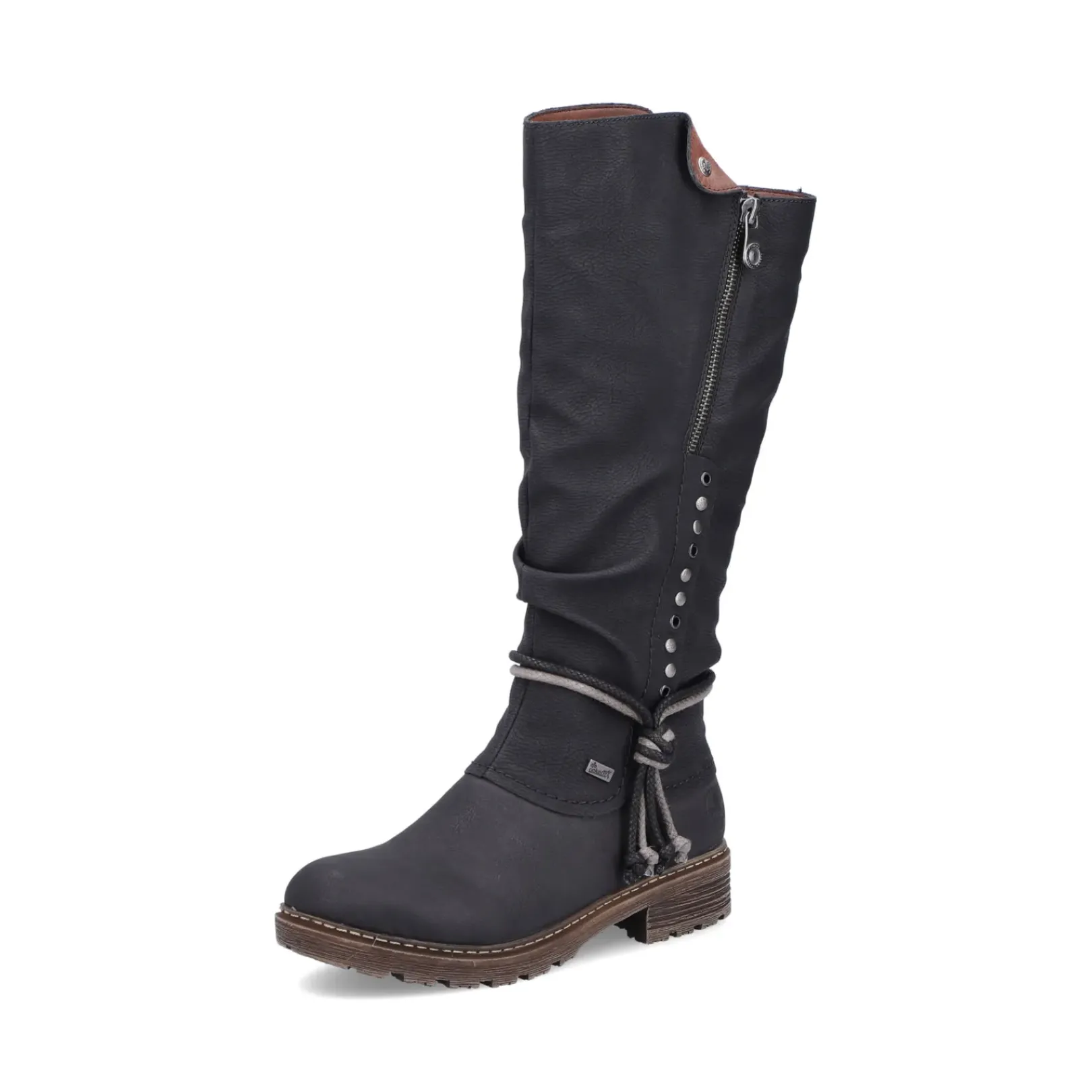 Best Rieker Damskie Buty Z Wysoka Cholewka W Kolorze Glebokiej Czerni