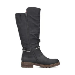 Best Rieker Damskie Buty Z Wysoka Cholewka W Kolorze Glebokiej Czerni