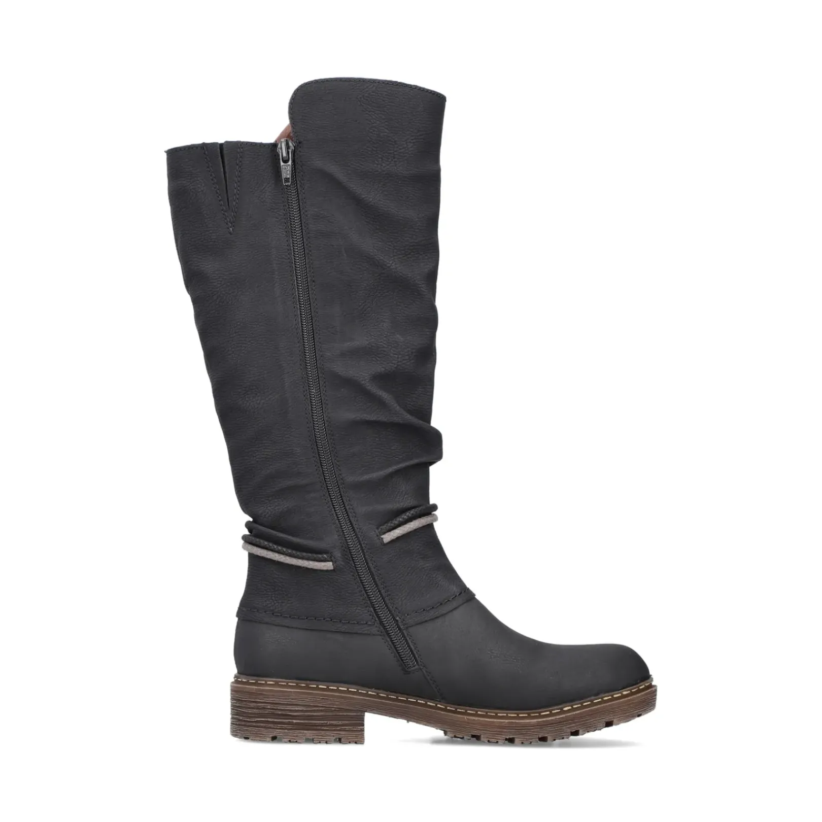 Best Rieker Damskie Buty Z Wysoka Cholewka W Kolorze Glebokiej Czerni