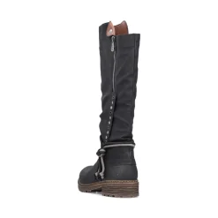 Best Rieker Damskie Buty Z Wysoka Cholewka W Kolorze Glebokiej Czerni