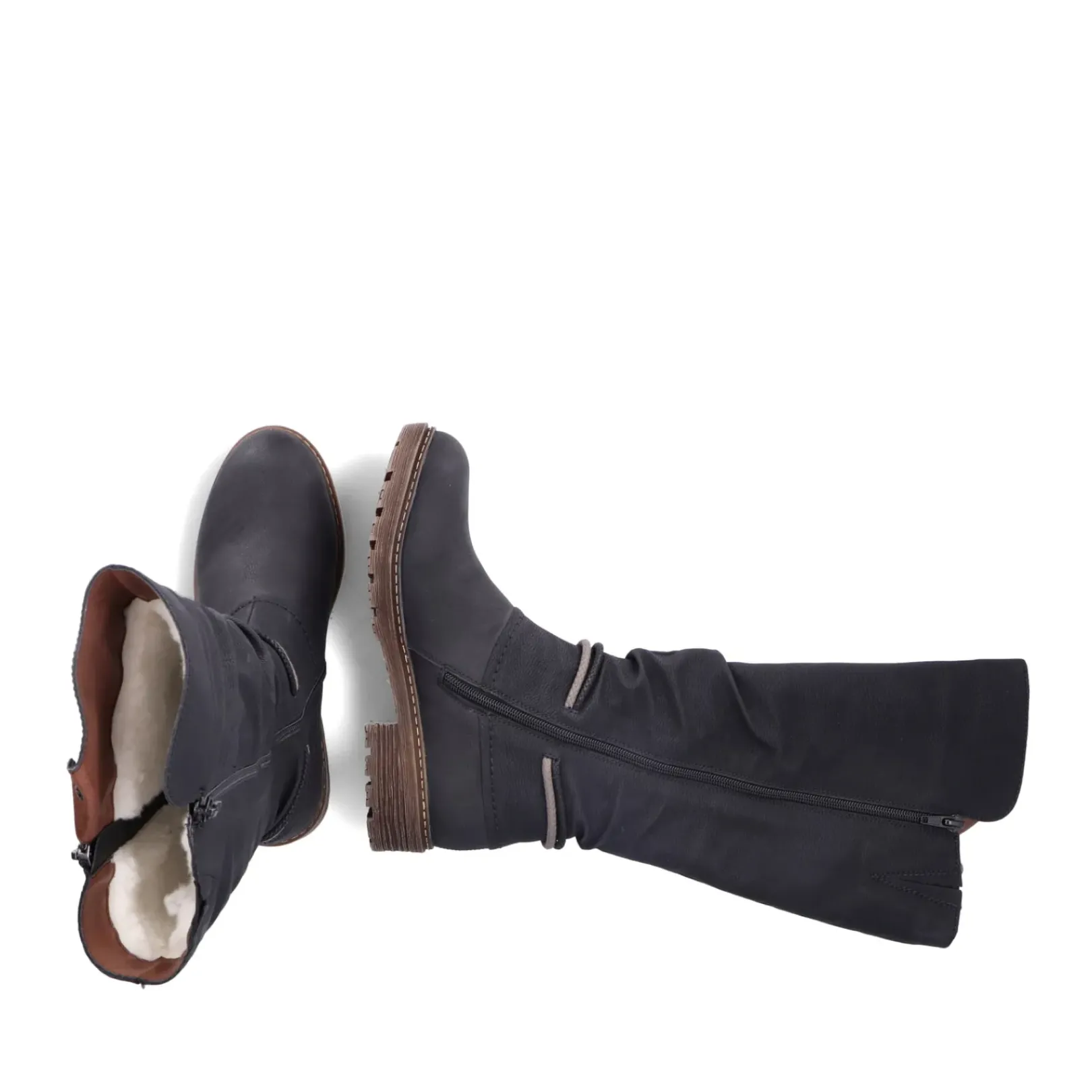 Best Rieker Damskie Buty Z Wysoka Cholewka W Kolorze Glebokiej Czerni