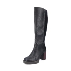 Best Rieker Damskie Buty Z Wysoka Cholewka W Kolorze Glebokiej Czerni