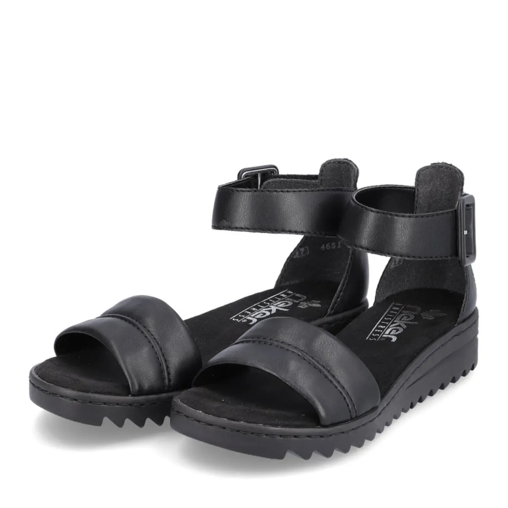 Fashion Rieker Damskie Sandaly Na Koturnie , Asfaltowo-Czarne