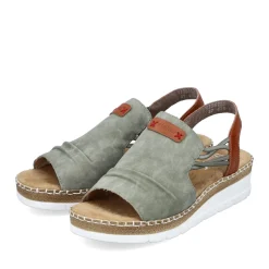 Hot Rieker Damskie Sandaly Na Koturnie W Kolorze Khaki