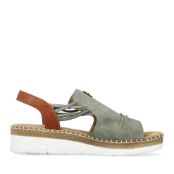 Hot Rieker Damskie Sandaly Na Koturnie W Kolorze Khaki