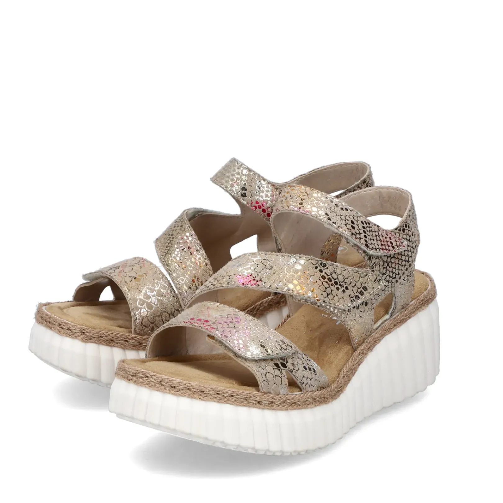 New Rieker Damskie Sandaly Na Koturnie W Kolorze Multi-Braz, Metalik