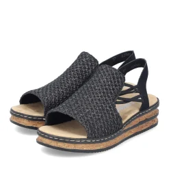 New Rieker Damskie Sandaly Na Koturnie , Asfaltowo-Czarne