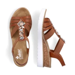 Clearance Rieker Damskie Sandaly Na Koturnie W Kolorze Karmelowo-Brazowo-Bialym