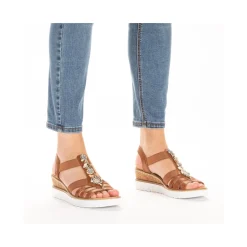 Clearance Rieker Damskie Sandaly Na Koturnie W Kolorze Karmelowo-Brazowo-Bialym