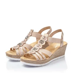 Discount Rieker Damskie Sandaly Na Koturnie W Kolorze Starego Rozu