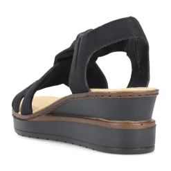 Hot Rieker Damskie Sandaly Na Koturnie W Kolorze Kruczoczarnym