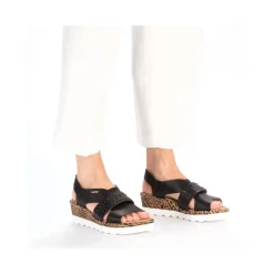 Discount Rieker Damskie Sandaly Na Koturnie , Czarne