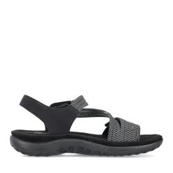 Discount Rieker Damskie Sandaly Z Paskami, Asfaltowo-Czarne