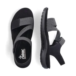 Discount Rieker Damskie Sandaly Z Paskami, Asfaltowo-Czarne