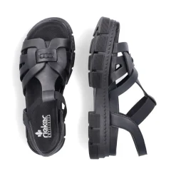 Outlet Rieker Damskie Sandaly Z Paskami, Asfaltowo-Czarne