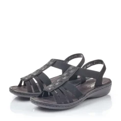 Discount Rieker Damskie Sandaly Z Paskami W Kolorze Kruczoczarnym