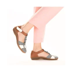 Fashion Rieker Damskie Sandaly Z Paskami W Kolorze Blekitno-Orzechowym