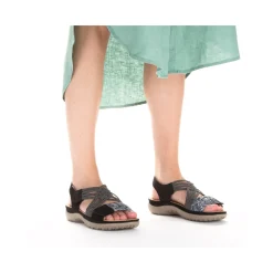 Fashion Rieker Damskie Sandaly Z Paskami , W Kolorze Nocnej Czerni