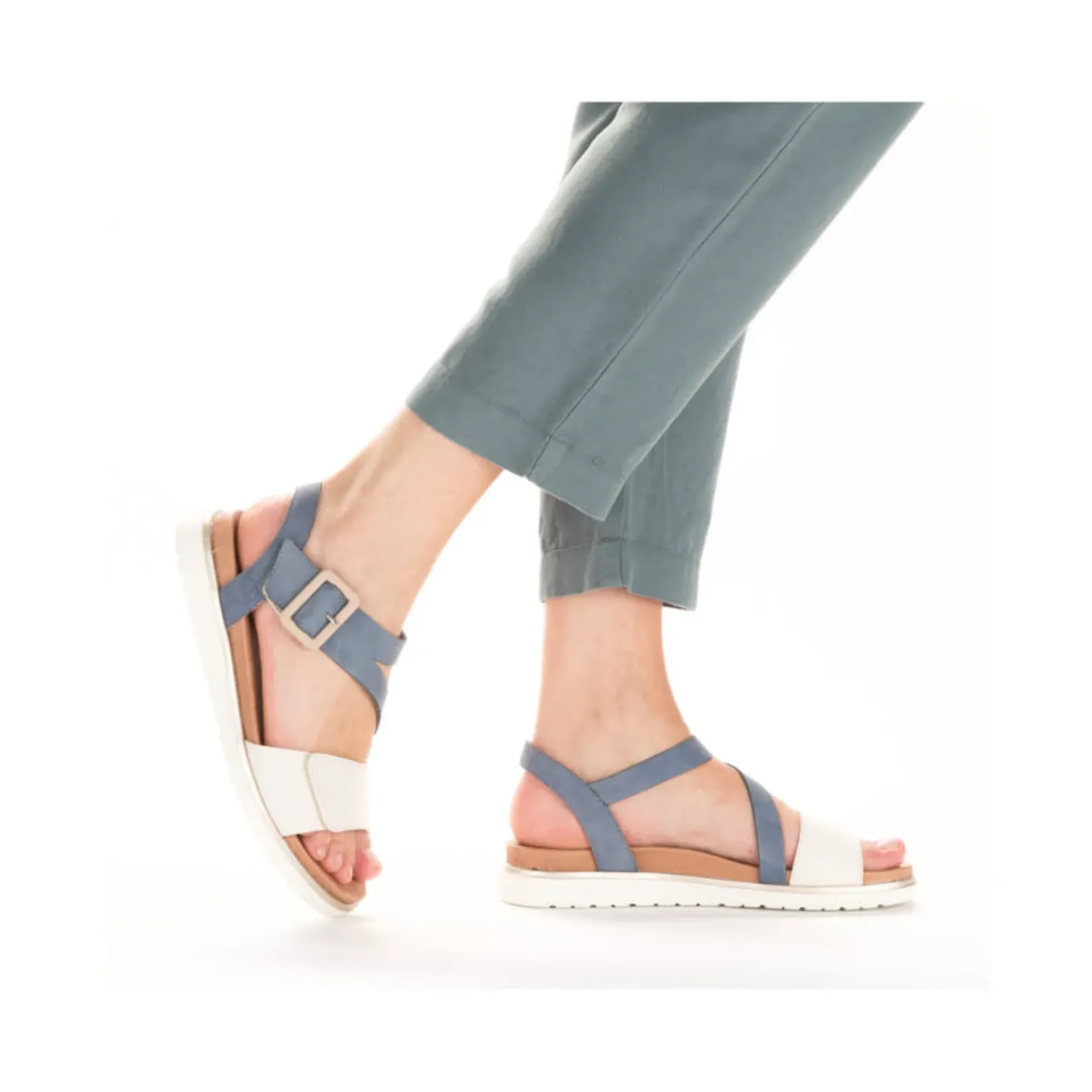 Fashion Rieker Damskie Sandaly Z Paskami W Kolorze Blekitu Pacyfiku I Starej Bieli
