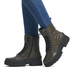 Outlet Rieker Damskie Sznurowane Buty W Kolorze Wojskowej Zieleni I Czerni