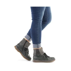 New Rieker Damskie Sznurowane Buty W Kolorze Zielono-Szarym