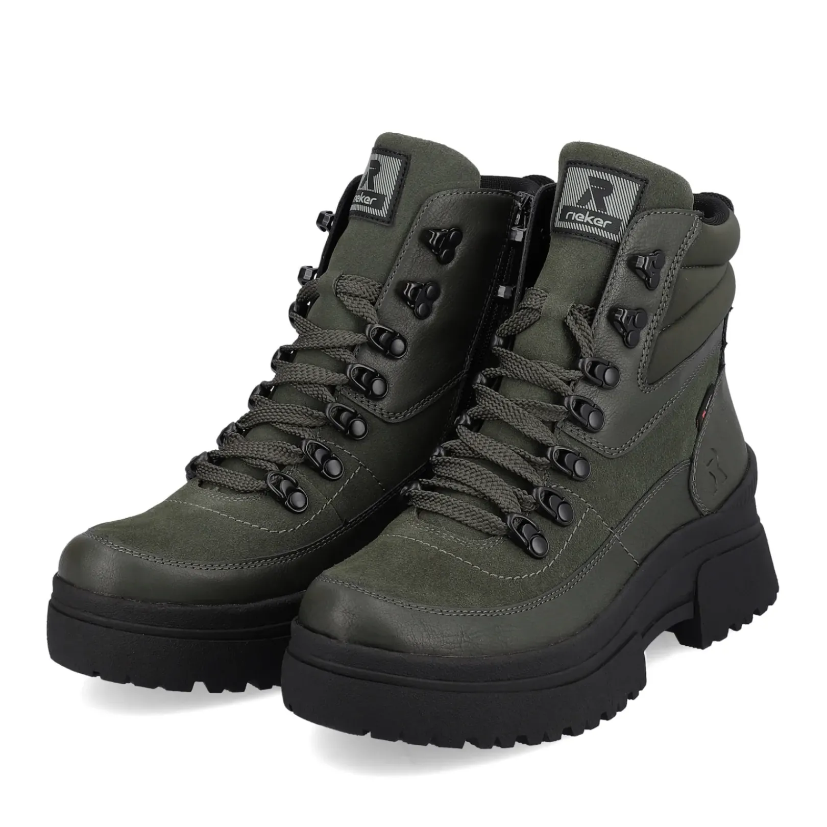 Best Rieker Damskie Sznurowane Buty W Kolorze Wojskowej Zieleni I Czerni