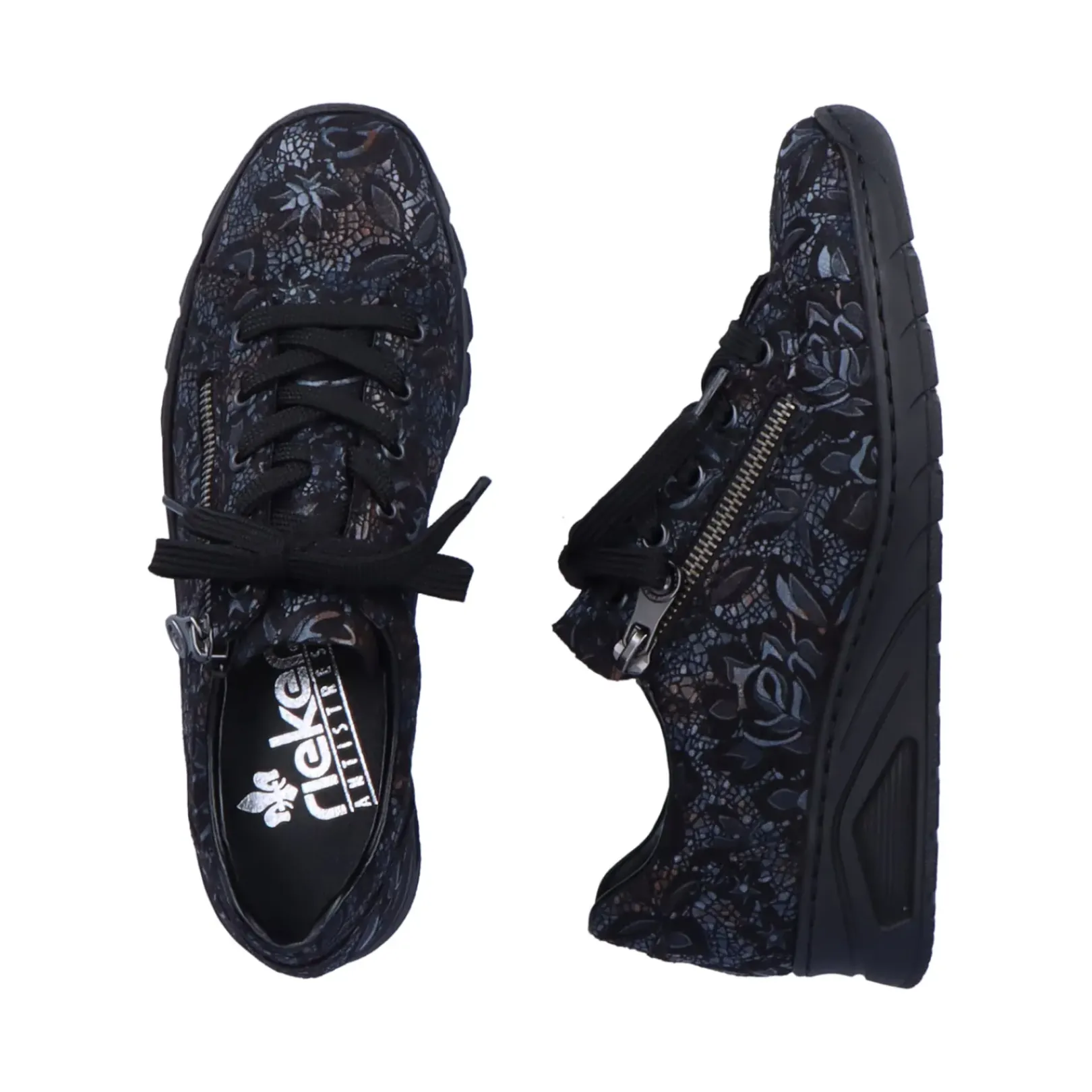 Outlet Rieker Damskie Sznurowane Buty W Kolorze Czarnym, Metalicznym