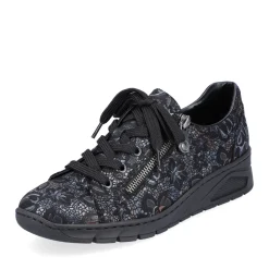 Outlet Rieker Damskie Sznurowane Buty W Kolorze Czarnym, Metalicznym
