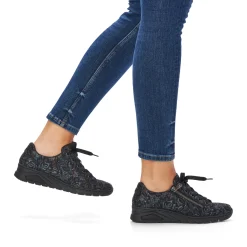 Outlet Rieker Damskie Sznurowane Buty W Kolorze Czarnym, Metalicznym