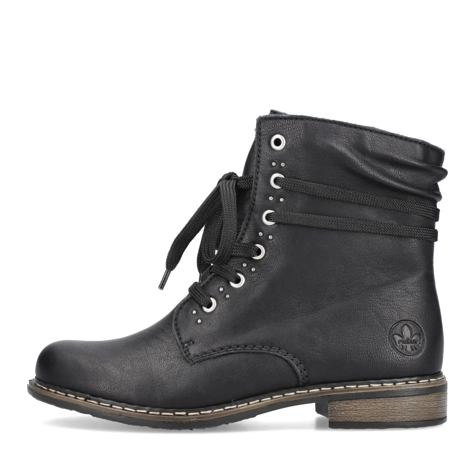 Outlet Rieker Damskie Sznurowane Buty , Asfaltowe, Czarne