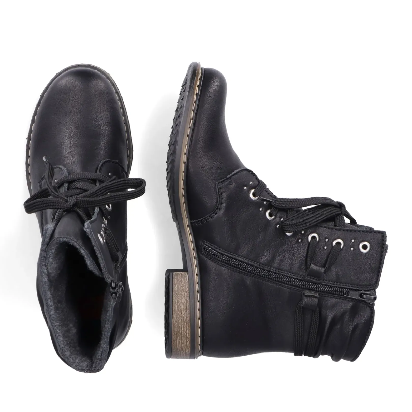 Outlet Rieker Damskie Sznurowane Buty , Asfaltowe, Czarne