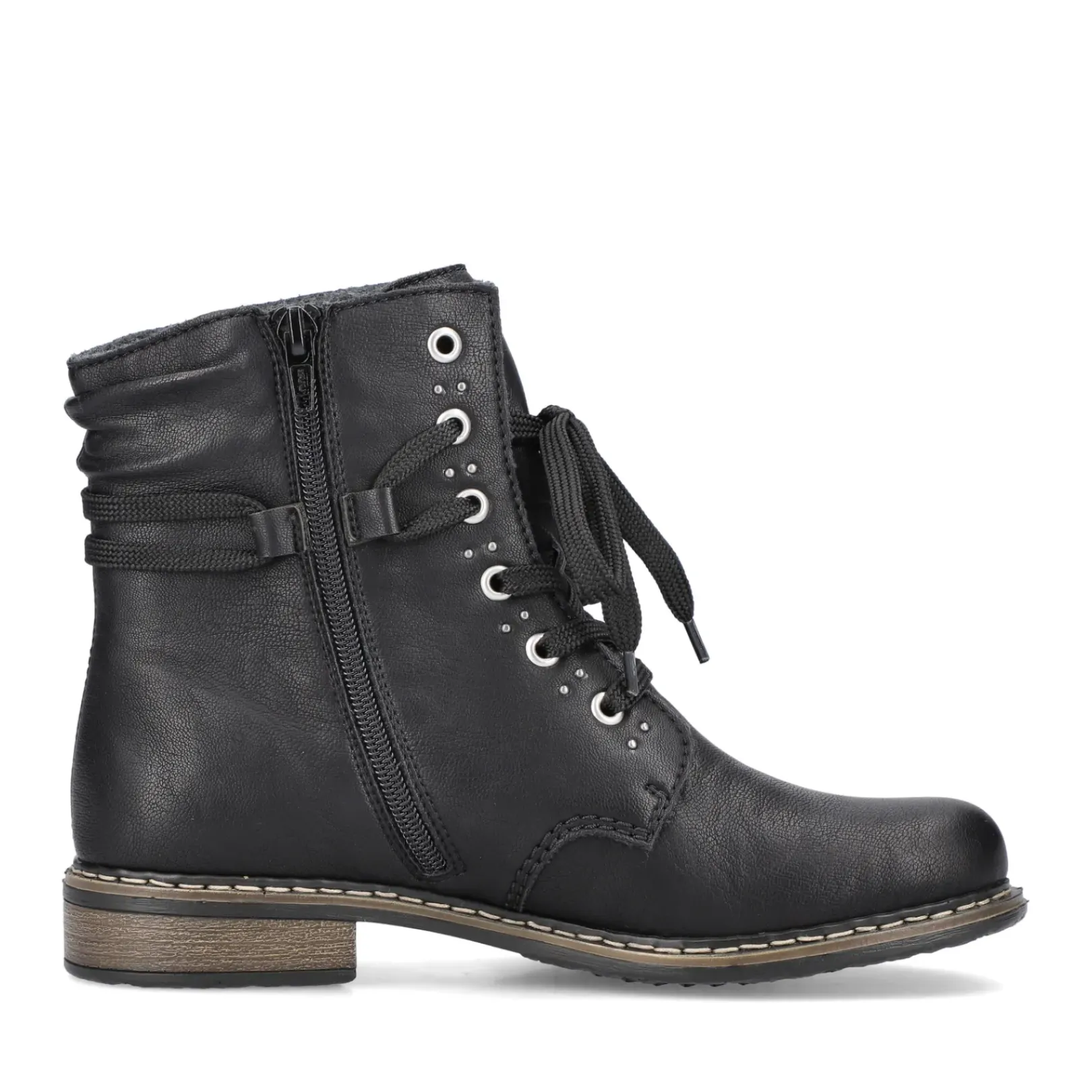 Outlet Rieker Damskie Sznurowane Buty , Asfaltowe, Czarne