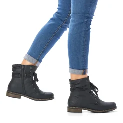 Hot Rieker Damskie Sznurowane Buty , Asfaltowe, Czarne