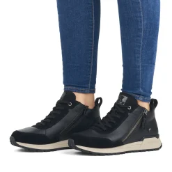 Outlet Rieker Damskie Tenisowki , Wysokie, Stalowe, Czarne