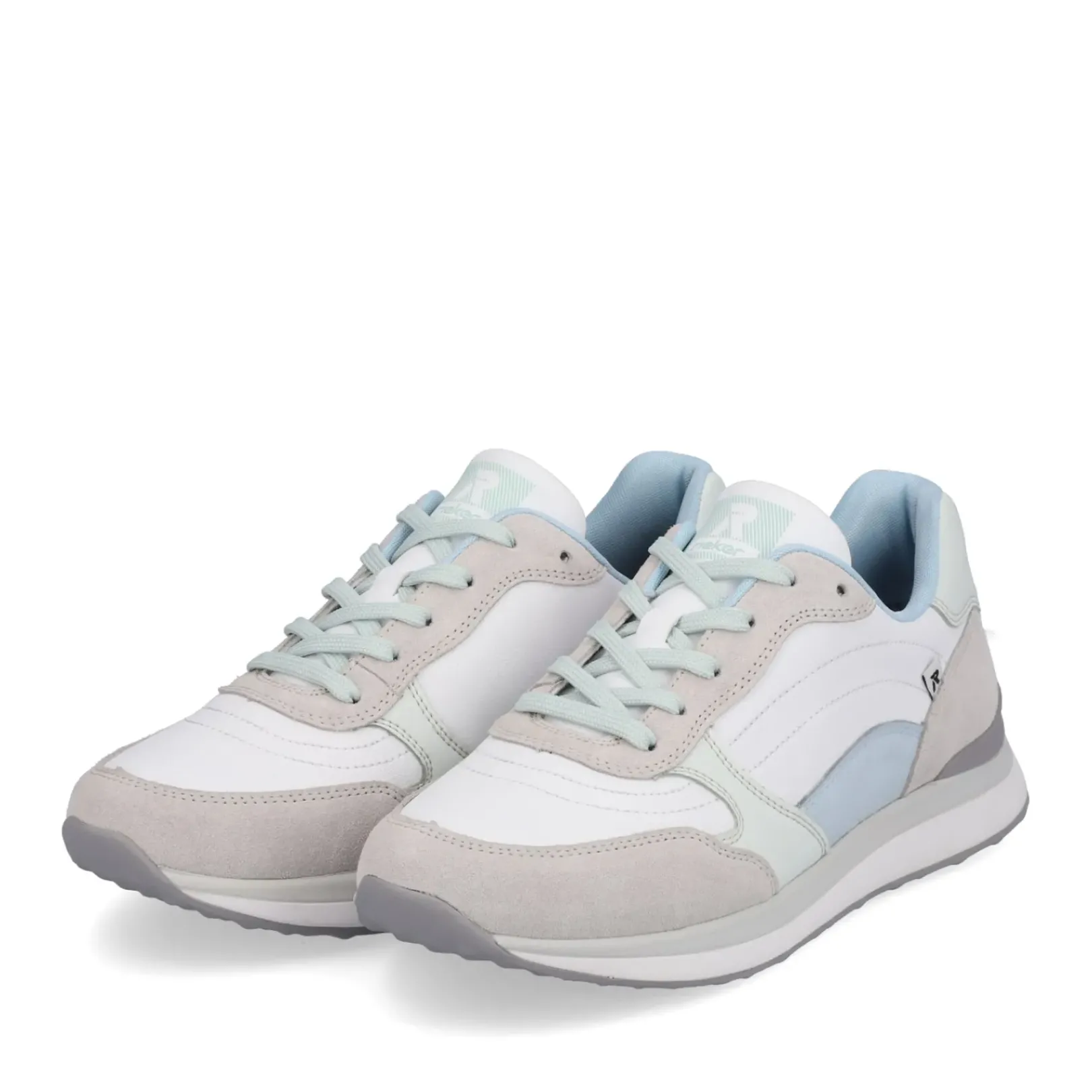 Discount Rieker Damskie Tenisowki Niskie Swan-White Clay-Beige Ice-Blue