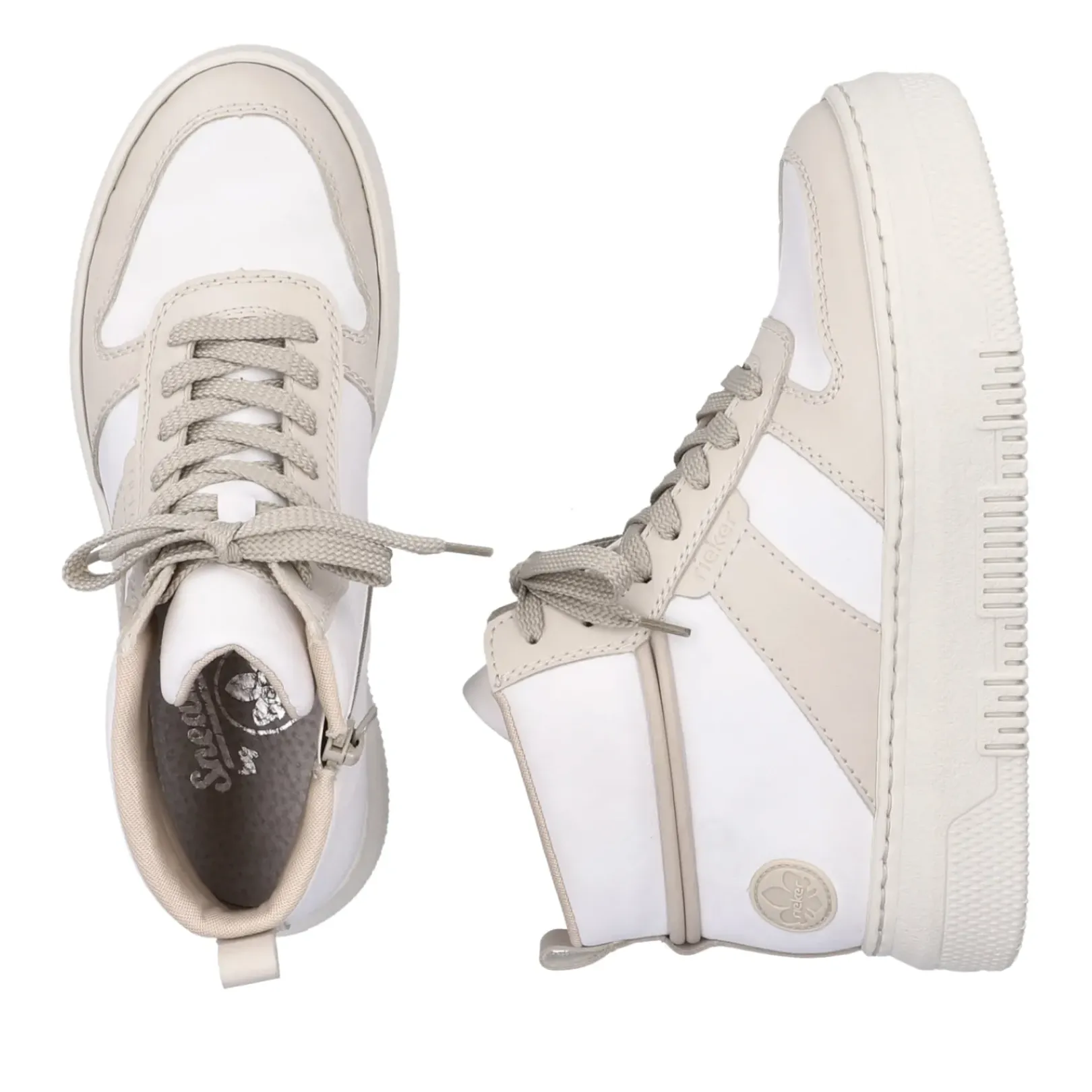 Fashion Rieker Damskie Tenisowki High Swan W Kolorze Bialym Bezowym
