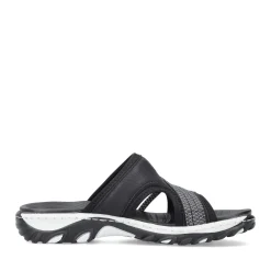 Fashion Rieker Klapki Damskie , Asfaltowe, Czarne