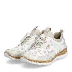 Hot Rieker Klapki Damskie W Kolorze Bialo-Kremowo-Bezowym
