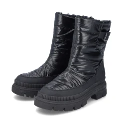 New Rieker Krotkie Botki Damskie W Kolorze Czarnym, Blyszczacym