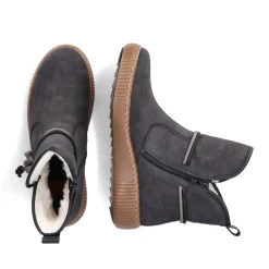 Fashion Rieker Krotkie Botki Damskie W Kolorze Granitowo-Szarym