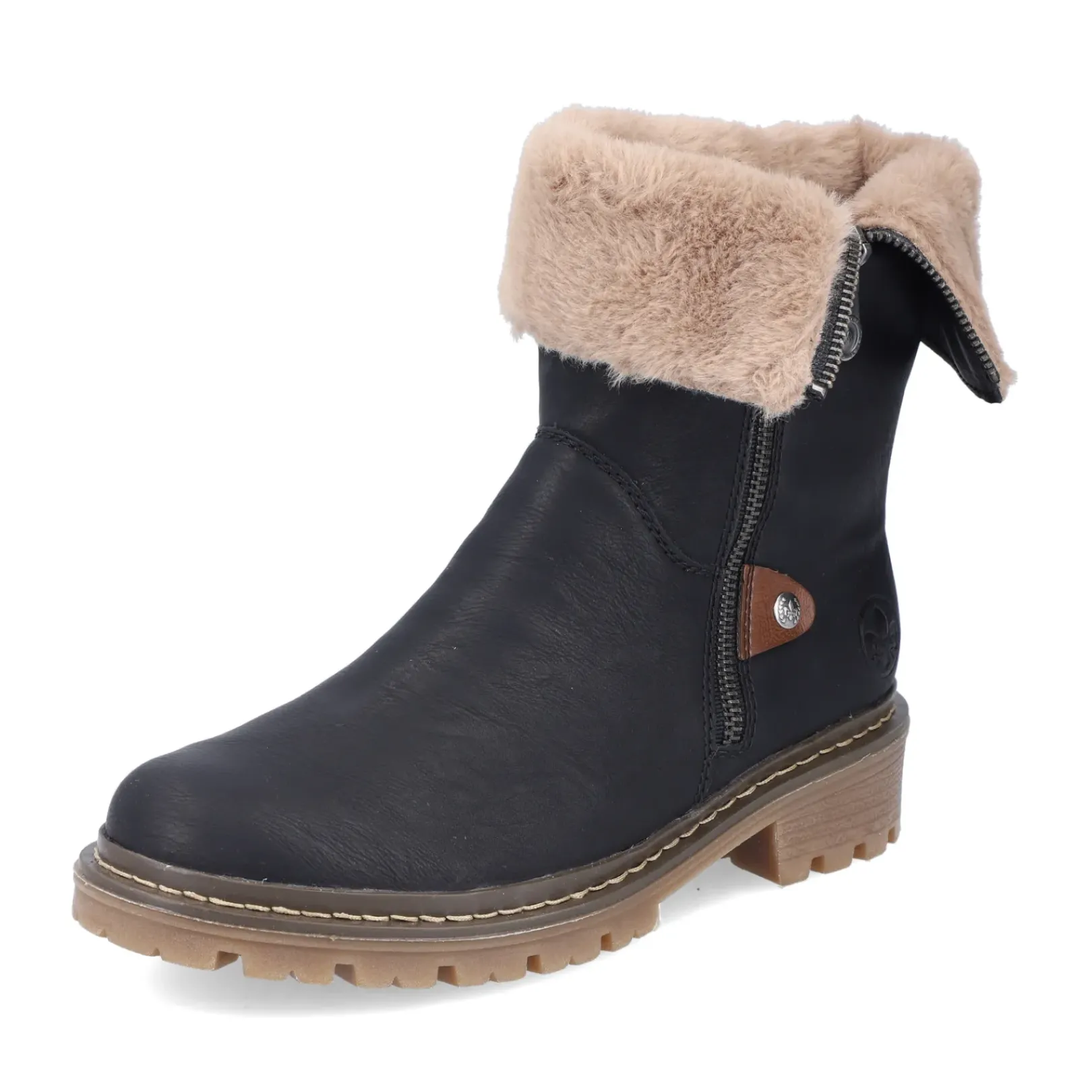Fashion Rieker Krotkie Buty Damskie , Asfaltowe, Czarne