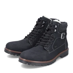 Outlet Rieker Meskie Sznurowane Buty , Asfaltowe, Czarne
