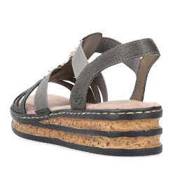 Clearance Rieker Sandaly Damskie Na Koturnie W Kolorze Brazowo-Szarym